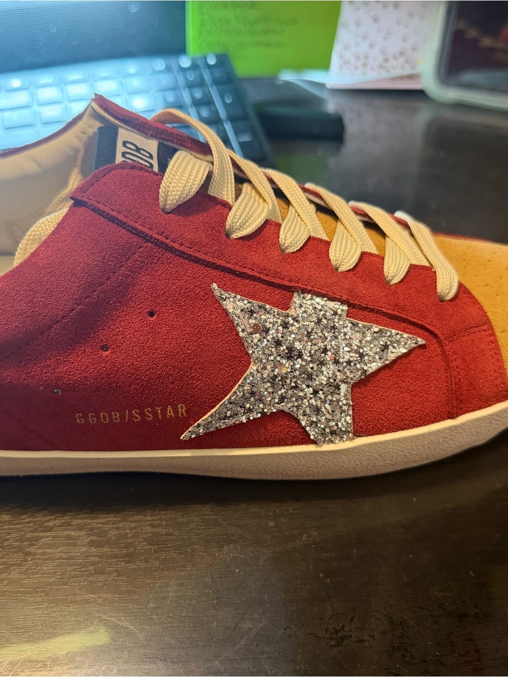 Golden Goose-Inspired Red Suede Sneaker with Glitter Star